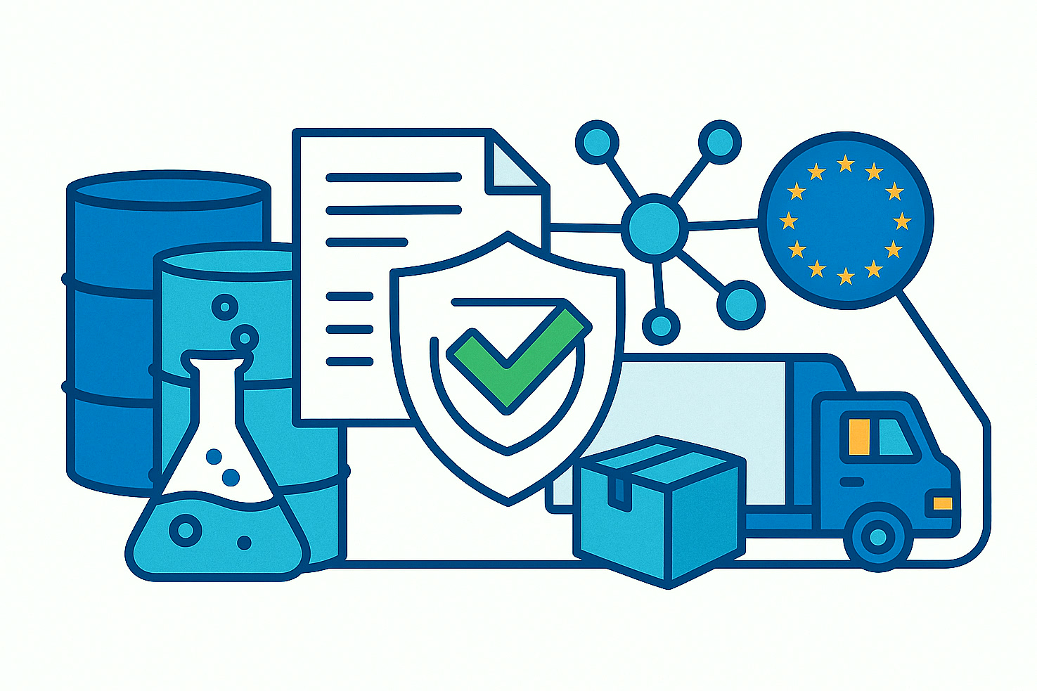 Illustration des affaires réglementaires REACH et de la gestion responsable des produits chimiques dans l'approvisionnement en produits chimiques spécialisés