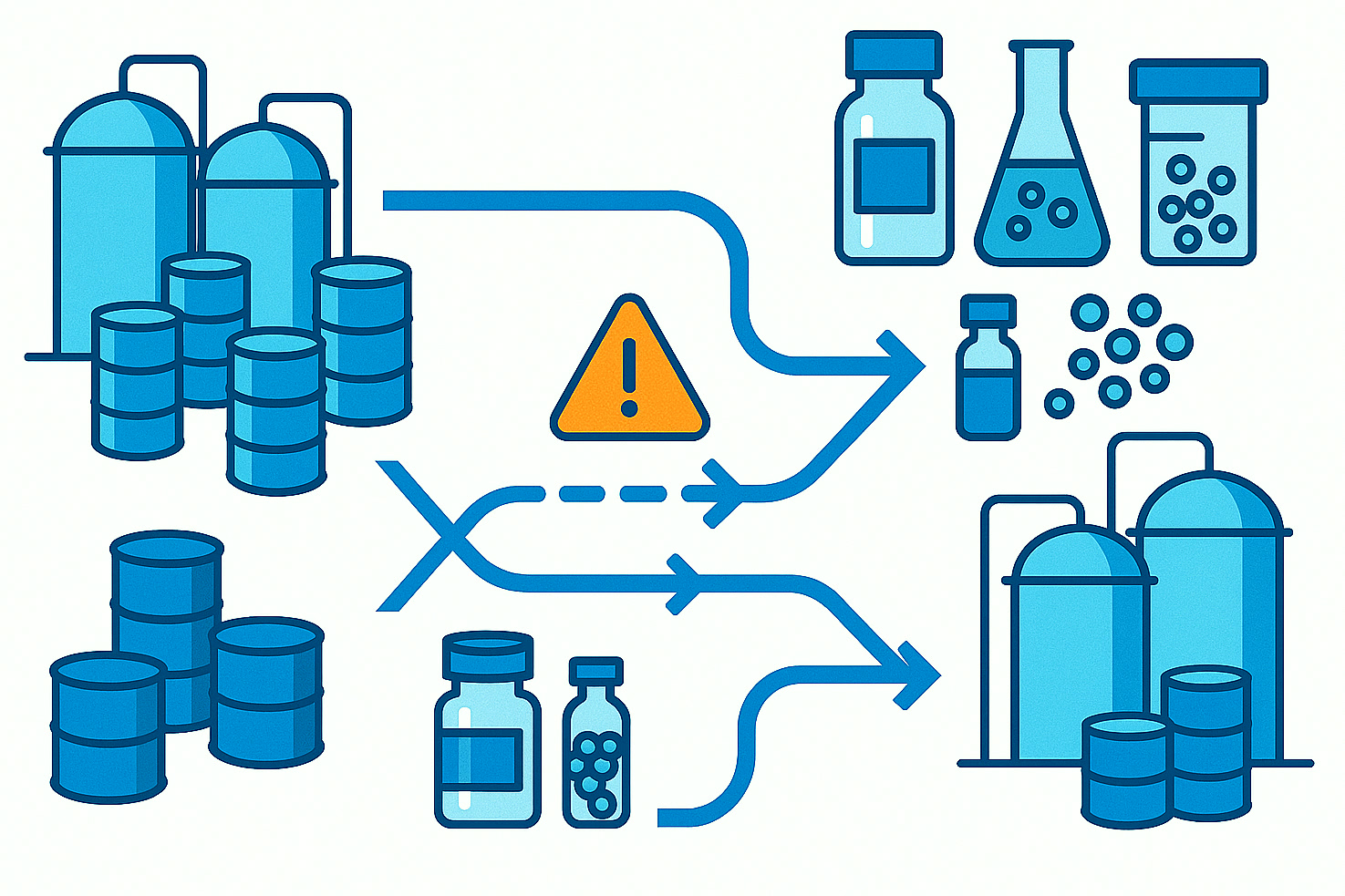 Illustration d'éléments redondants de production, de stockage et de logistique soutenant la stabilité de l'approvisionnement industriel
